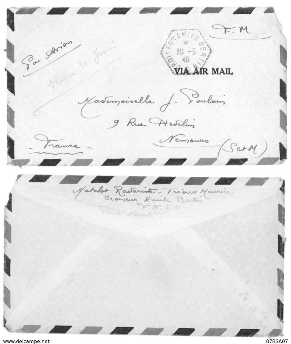 F.N.E.O. ( Forces Navales Extrème Orient ) NAVAL RARE PERIODE INDOCHINE ENV 1946 CROISEUR EMILE BERTIN. Appareille De To - Covers & Documents