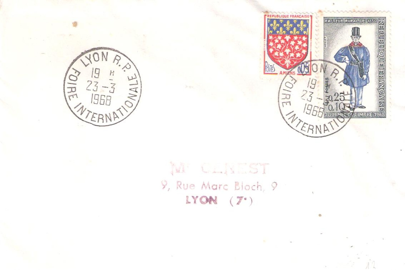 Rhone :- LYON R.P.  FOIRE INTERNATIONALE 23-3-1968 - Commemorative Postmarks