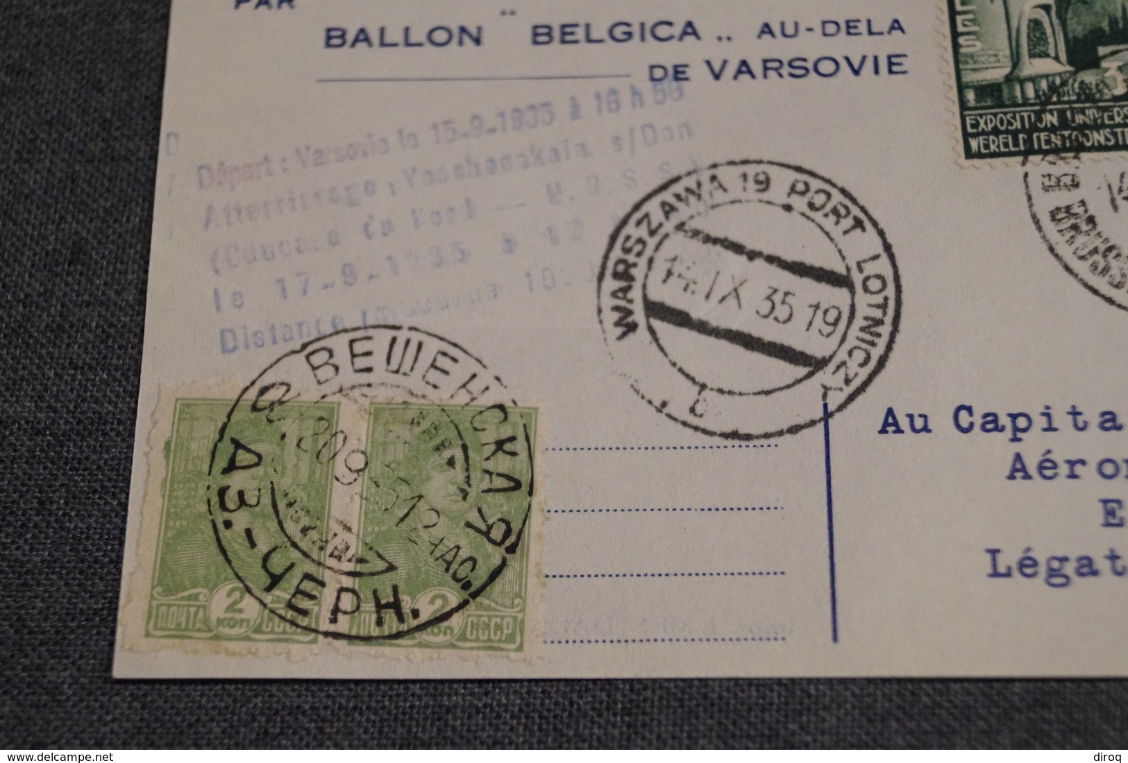 Superbe Envoi En Ballon Belgica,Expo Bruxelles 1935, Belgique - Varsovie ,aviation Poste Aérienne,collection - Otros & Sin Clasificación