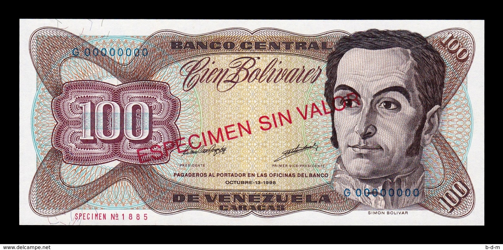 Venezuela 100 Bolívares 1998 Pick 66Gs Specimen SC UNC - Venezuela