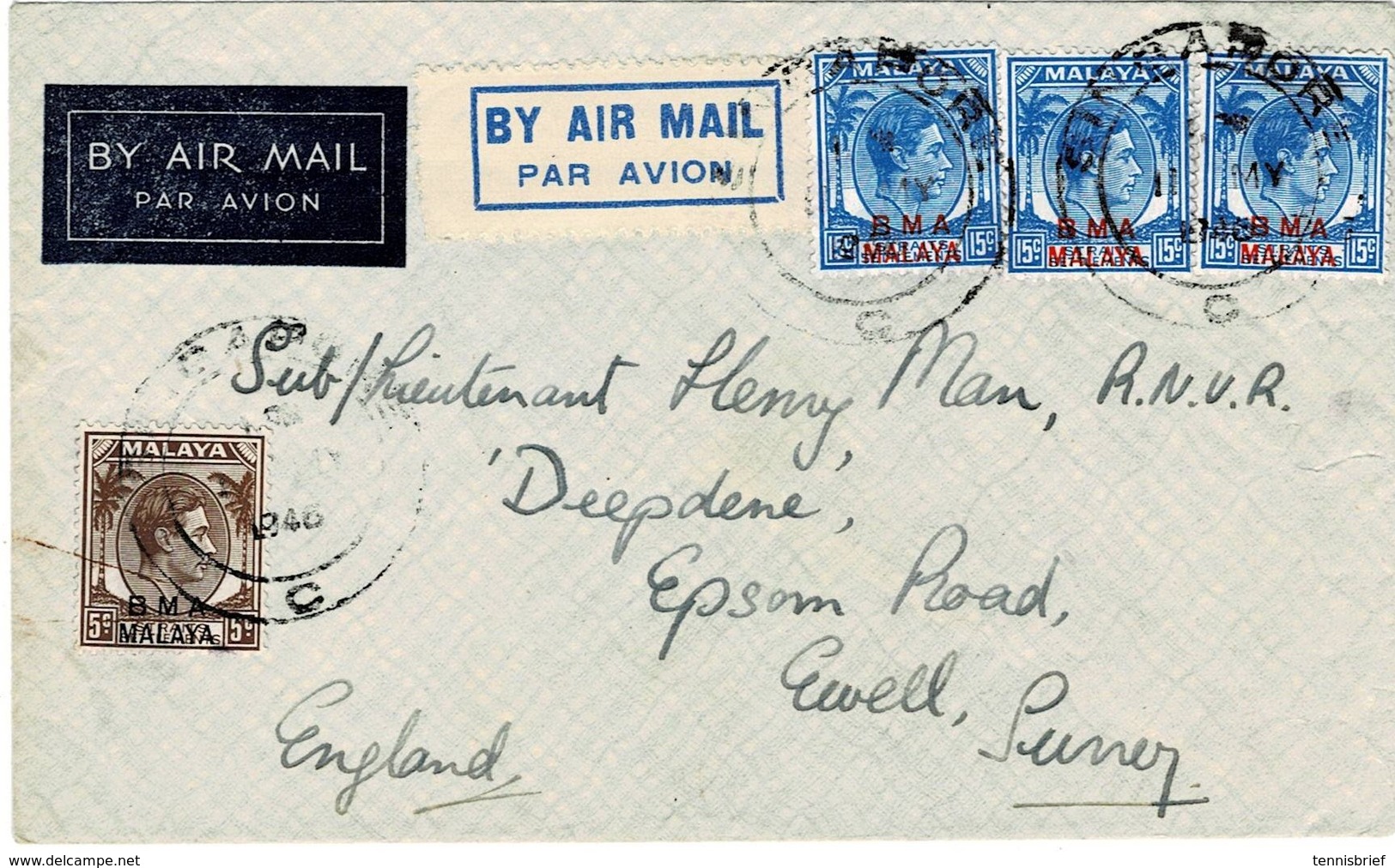 Brit. Military " B. M. A - MALAYA " Overprint,  Airmail -cover ,#a2813 - Malaya (British Military Administration)