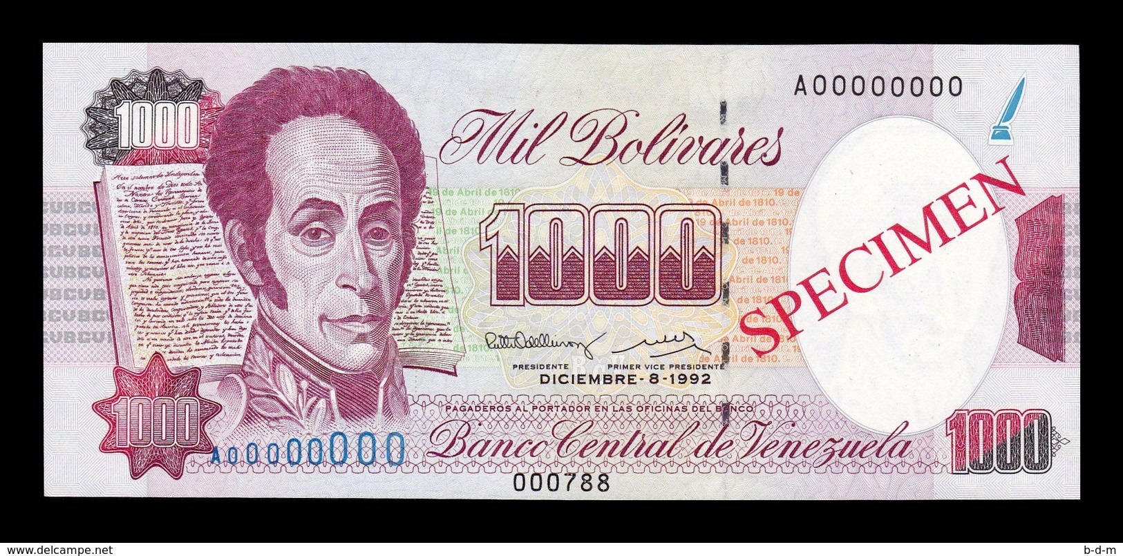 Venezuela 1000 Bolívares 1992 Pick 73Bs Specimen SC UNC - Venezuela