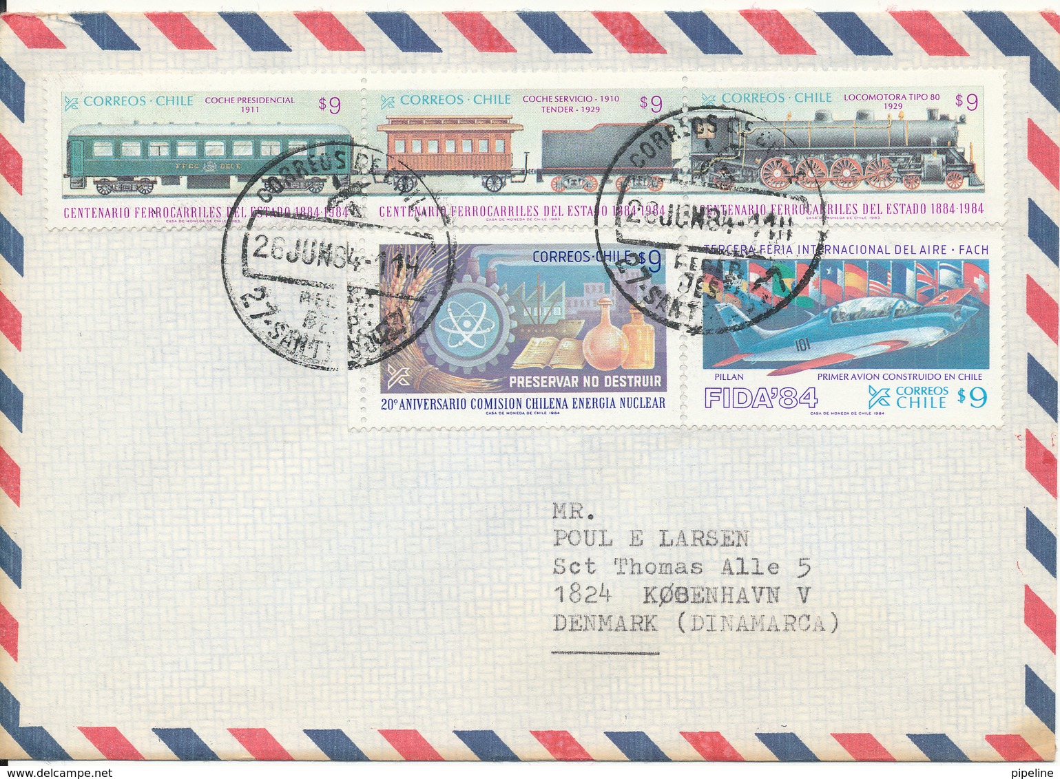 Chile Air Mail Cover Sent To Denmark 26-6-1984 Topic Stamps Nice Cover - Chili