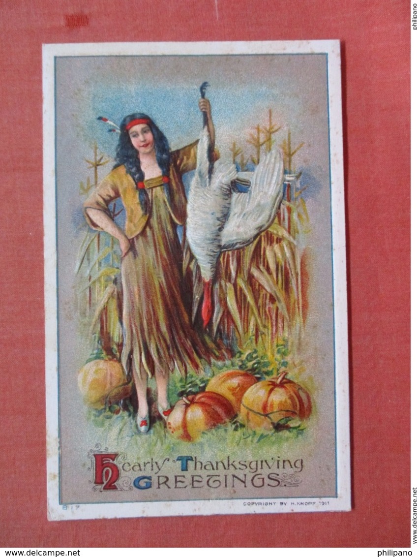 Indian Holding A Turkey-- Embossed Hearty Thanksgiving Greetings   Ref 3775 - Indiens D'Amérique Du Nord