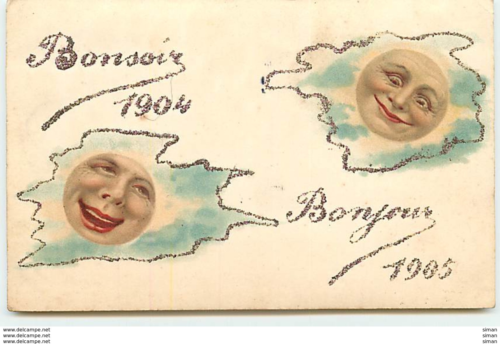 N°11784 - Carte Fantaisie - Bonsoir 1904 - Bonjour 1905 - Visages Dans Des Nuages - Anno Nuovo