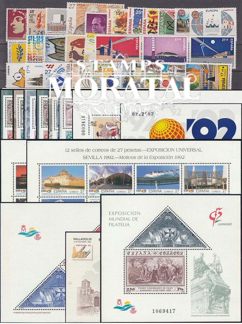 [20] 1992 Espagne Année Complete Neuf Sans Charniere LUXE   + 13 BF Timbres D'un Très Bon état. LUXE. - Années Complètes