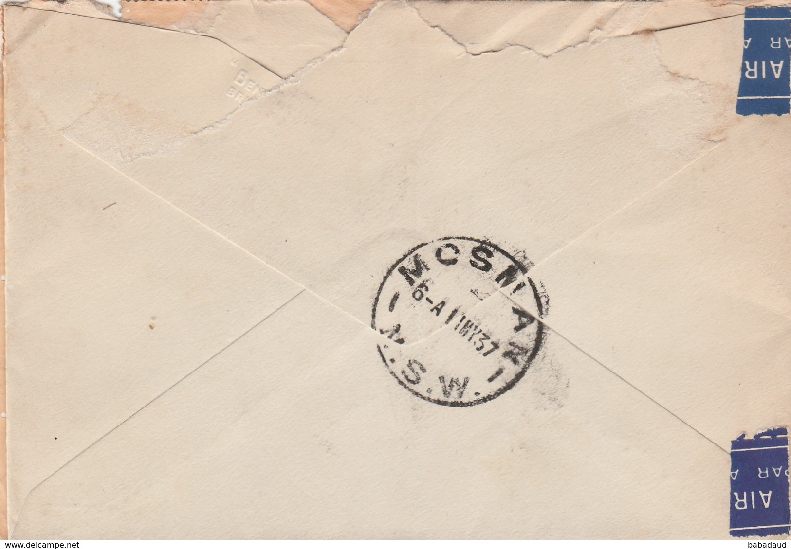 Great Britain, EVIIIR, 1'3 Air Mail LEEDS 28 AP 37 > Australai - MOSMAN N.S.W. 11 MY 37 - Covers & Documents