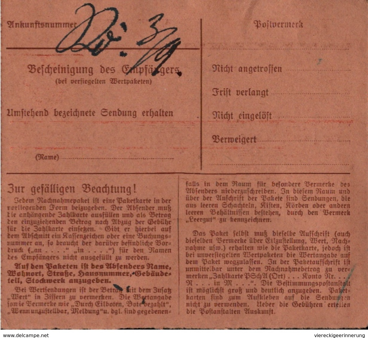 ! 1934 Nachnahme Paketkarte Deutsches Reich, Altenhundem, Lenne - Briefe U. Dokumente