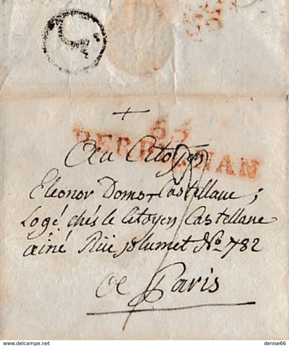 Frimaire An 10 - Perpignan - L.A.S. à Eléonor CASTELLANE à Paris - Signée DIEGO - Historical Documents