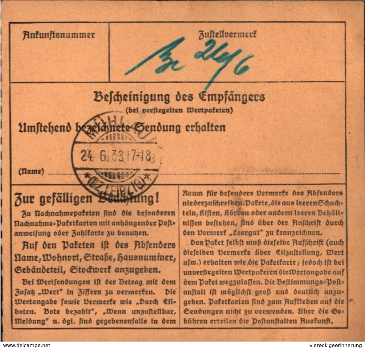 ! 1933 Paketkarte Deutsches Reich, Auerbach Im Vogtland, Mühlau - Briefe U. Dokumente