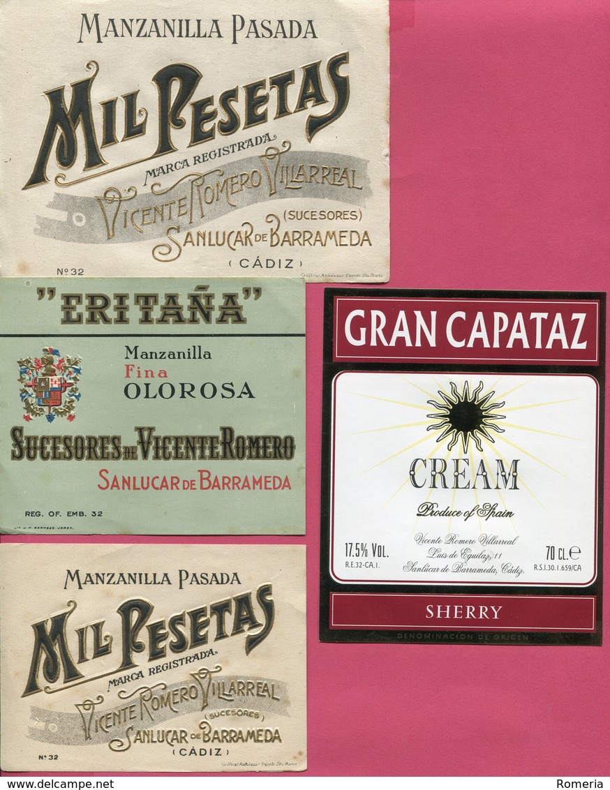 1622 - Espagne - Andalousie - Lot 8 étiquettes Bodegas Vicente Romero Villareal - Otros & Sin Clasificación