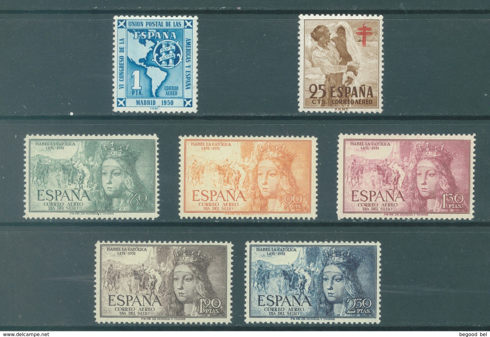 SPAIN - 1951 - MNH/*** LUXE. - YEAR COMPLETE ISABEL PERF 13  -Yv PA 248-254 - Lot 20811 - Ungebraucht