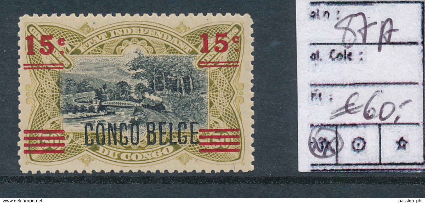 BELGIAN CONGO 1921 VARIETY COB 87A MNH - Unused Stamps