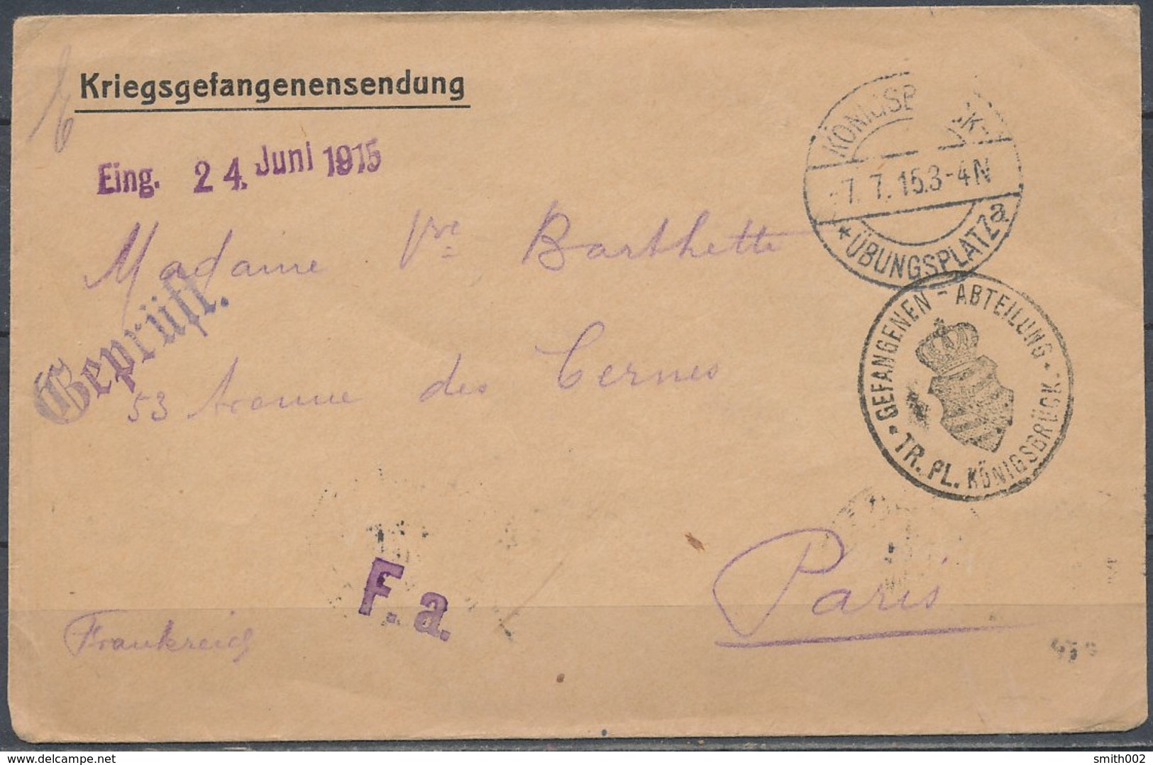 GERMANY - 1915, 1.WW Field Post To Paris - Autres & Non Classés