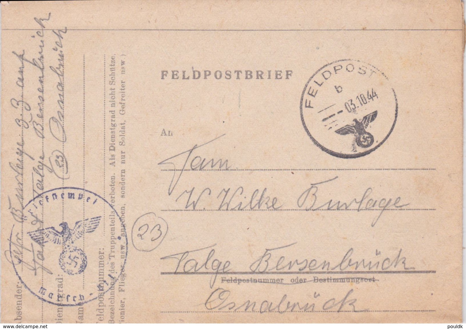 German Feldpost WW2: From A Marschbataillon In Budapest, Hungary P/m 3.10.1944 - Extracht From Letter: Just - Militaria