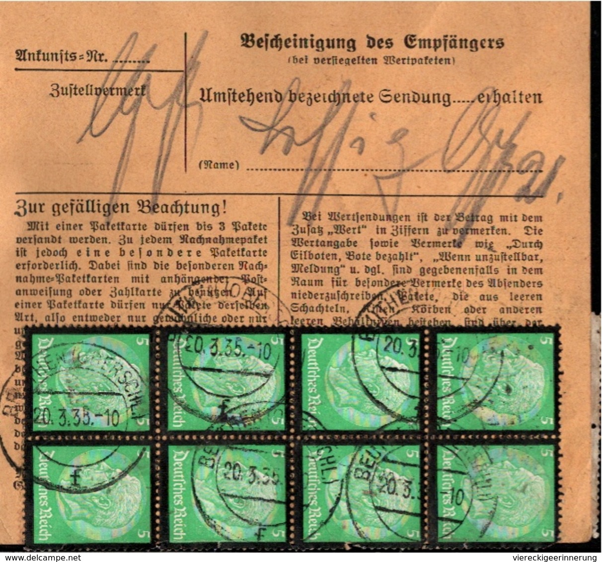 ! 1935 Paketkarte Deutsches Reich, Beuthen Oberschlesien - Briefe U. Dokumente