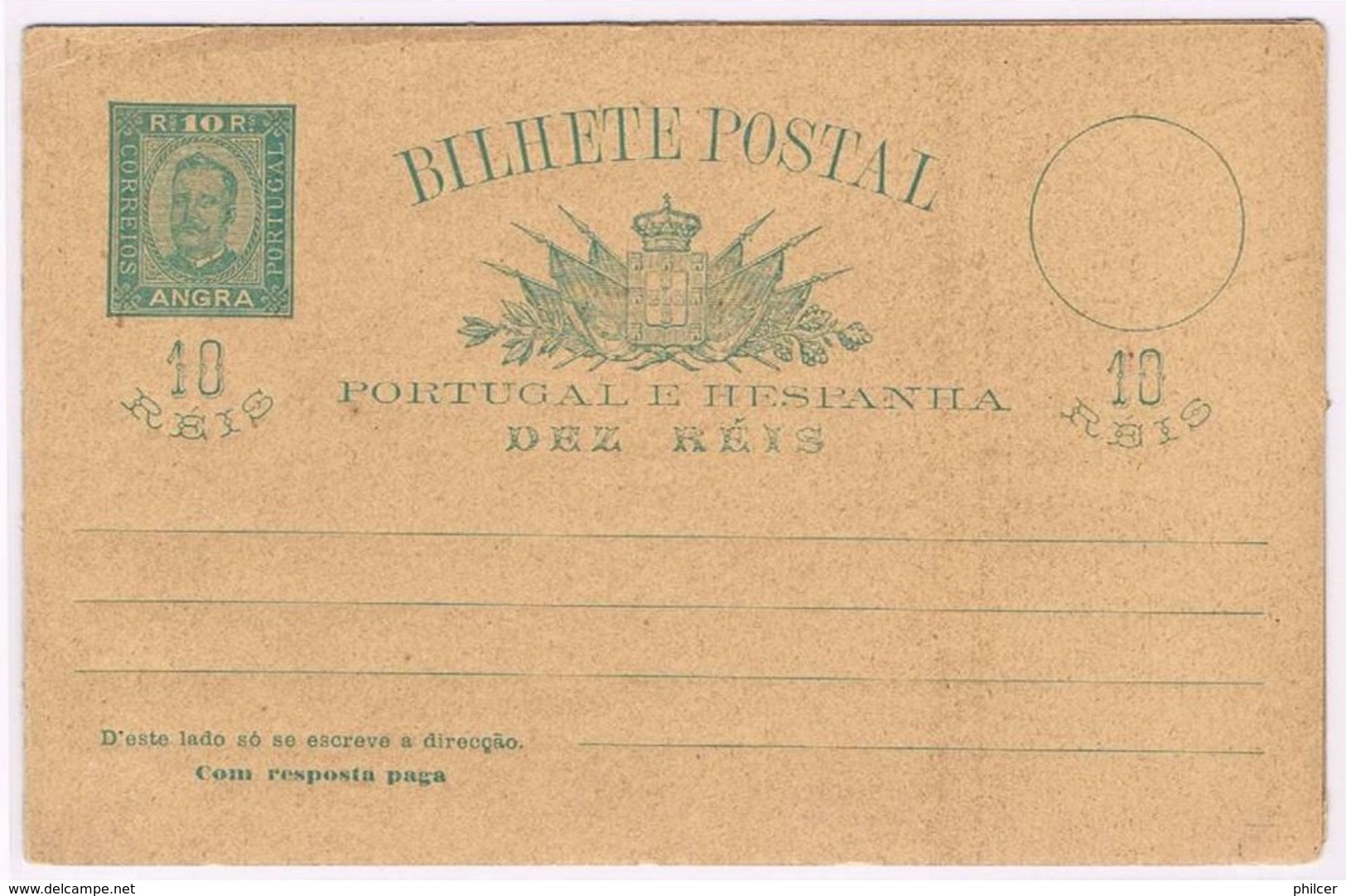 Angra, 1892/5, # 4, Bilhete Postal Com Resposta Paga - Angra