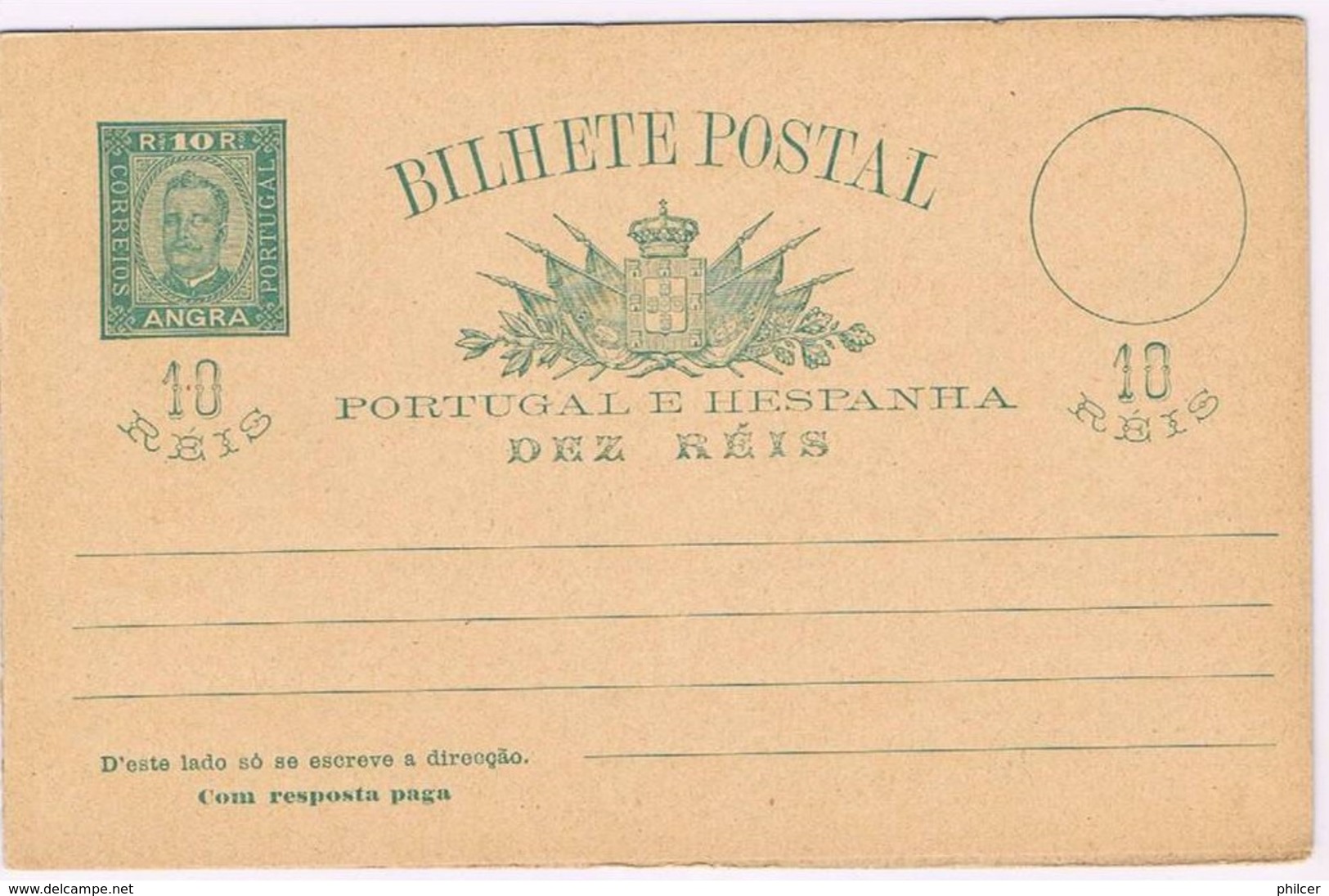 Angra, 1892/5, # 4, Bilhete Postal Com Resposta Paga - Angra