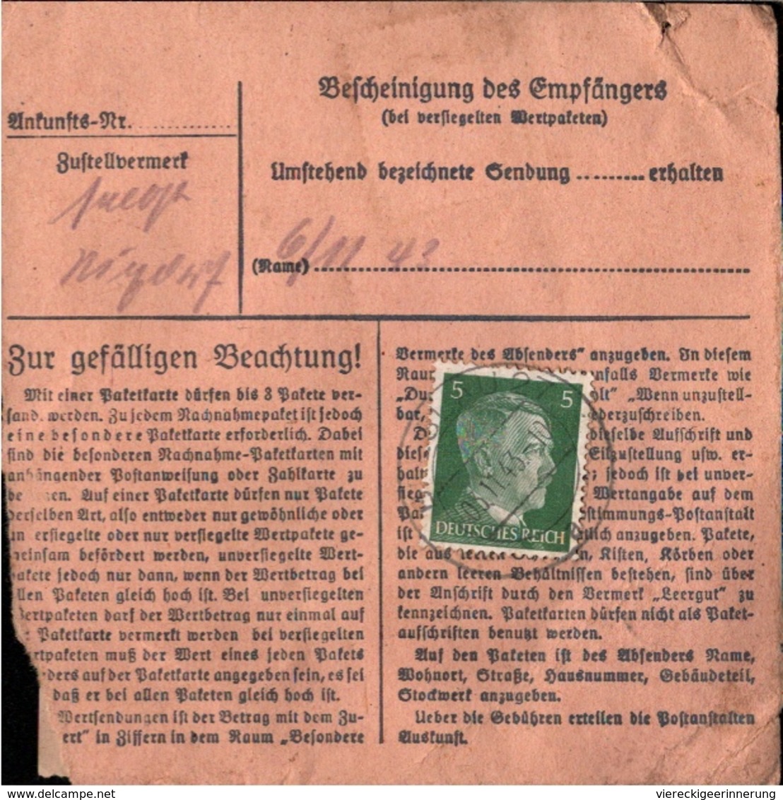 ! 1943  Paketkarte Deutsches Reich, Breslau - Lettres & Documents