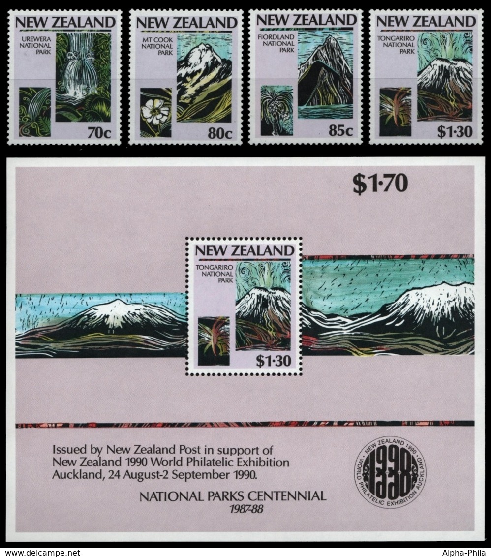 Neuseeland 1987 - Mi-Nr. 996-999 & Block 13 ** - MNH - Nationalparks - Ungebraucht