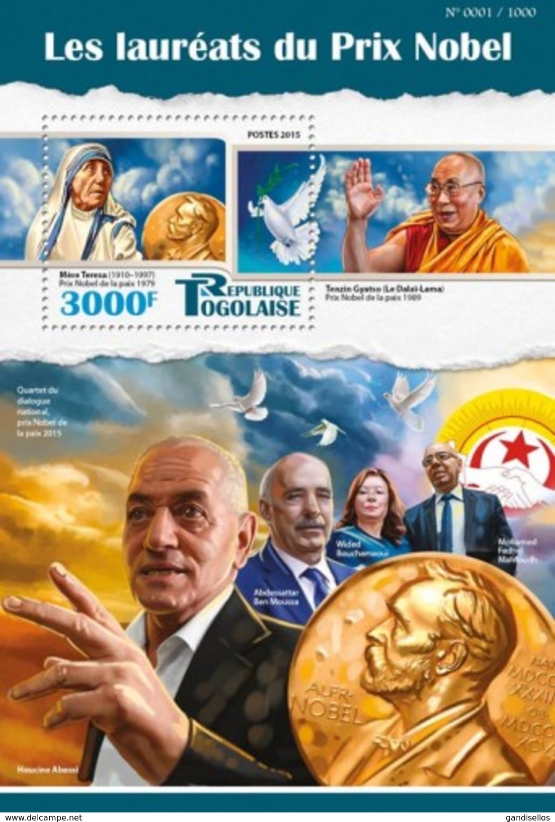 TOGO 2015 SHEET NOBEL PRIZE PRIX NOBEL PREMIO NOBEL MOTHER TERESA DALAI LAMA Tg15515b - Togo (1960-...)