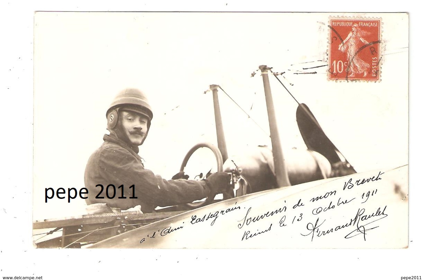 Carte Photo Originale Aviation REIMS - Aviateur Fernand RAULET Avec Autographe - Avion - Aéroplane - 1911 - Airmen, Fliers