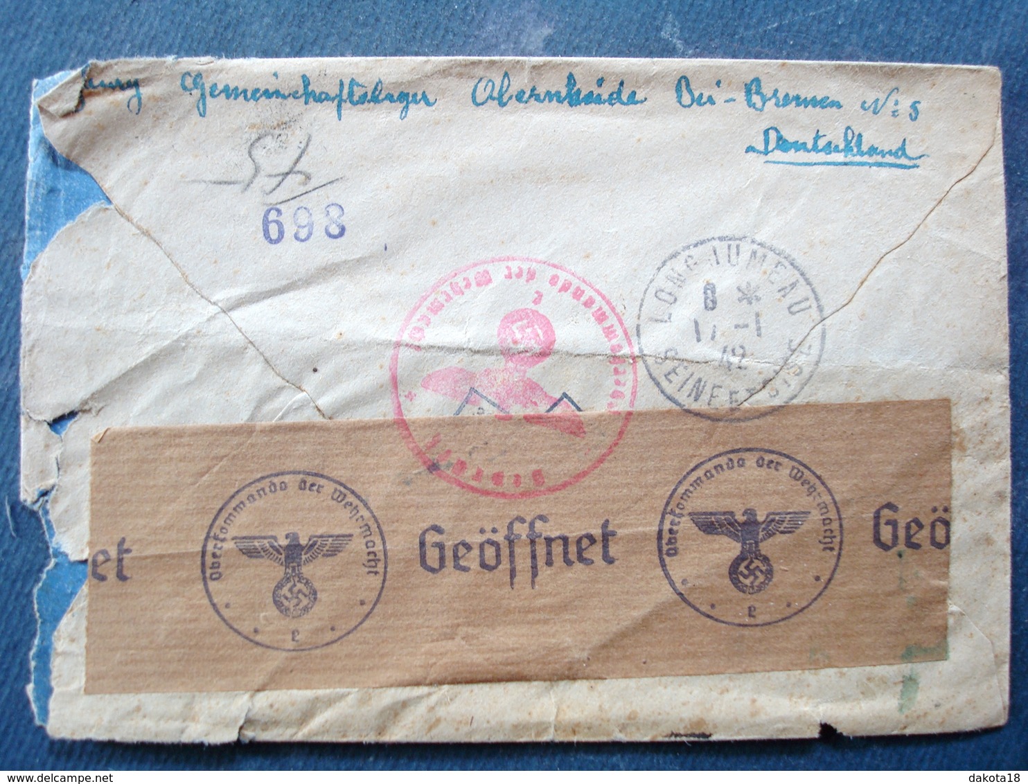 Rare Timbre Sur Enveloppe , Allemagne , 1942 ,oberkommando Der Wehrmacht...2 Timbres Et Cachets - Collections