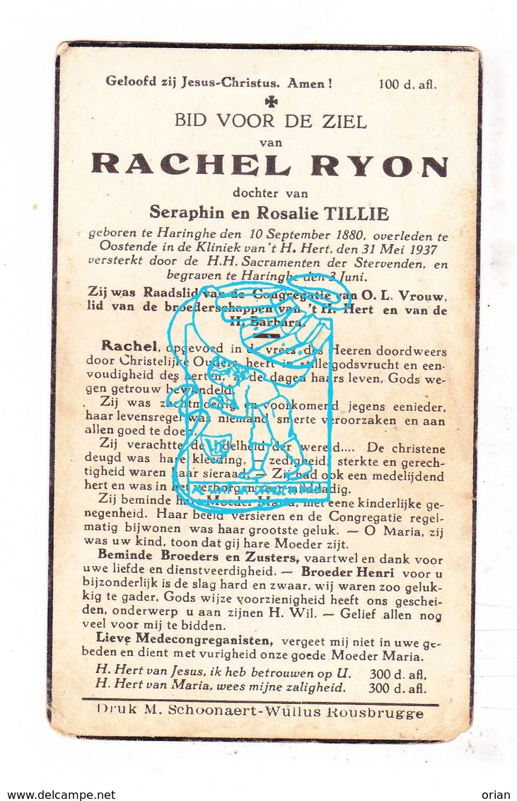 DP Rachel Ryon / Tillie ° Haringe Poperinge 1880 † Oostende 1937 / Begr. Haringe - Santini