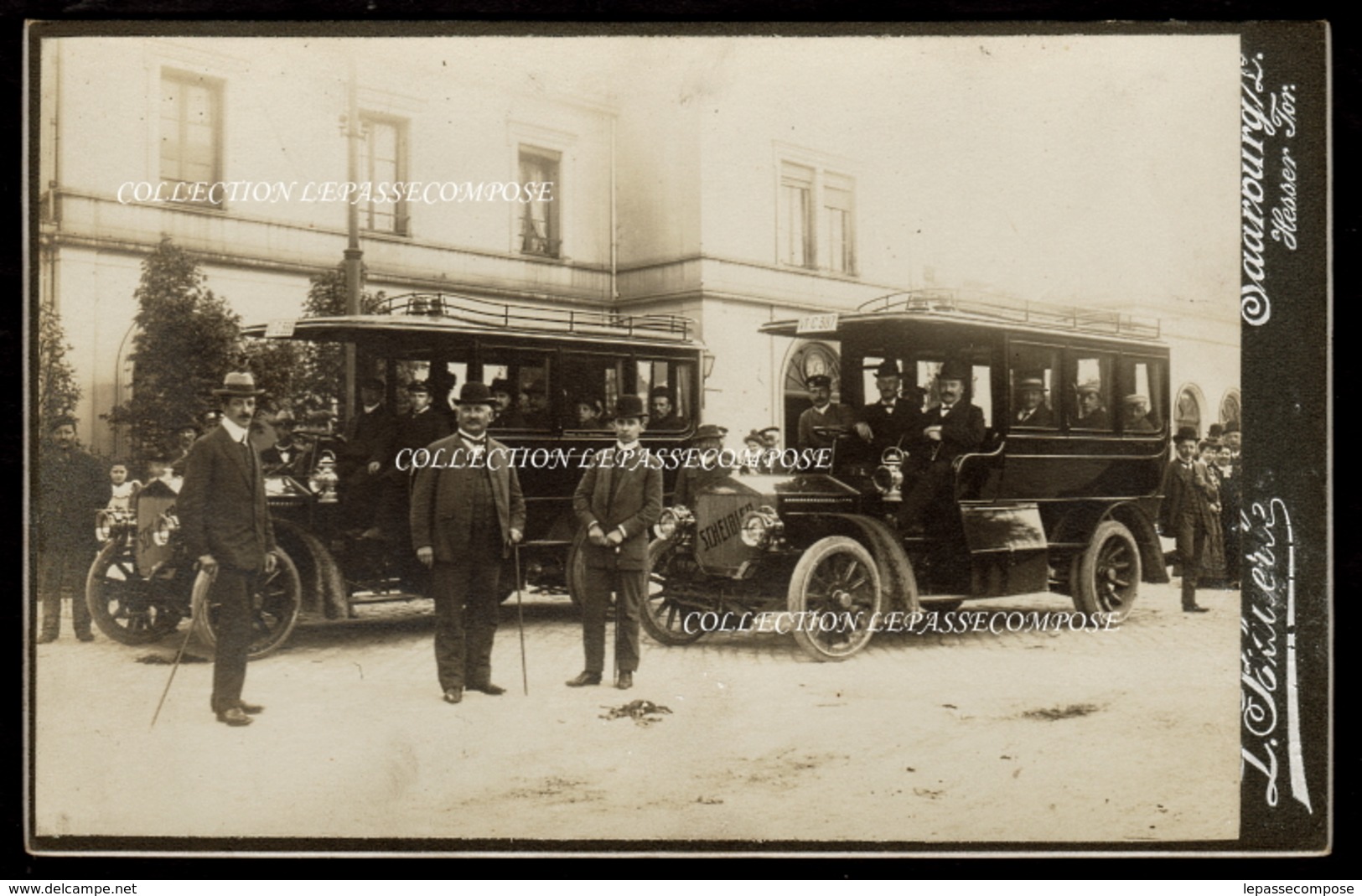 INEDIT MOSELLE SARREBOURG - GARE - TAXI AUTOCAR OMNIBUS SCHEIBLER SUR LE DEPART - Photo L. Bäuerle Saarburg /L VERS 1905 - Sarrebourg