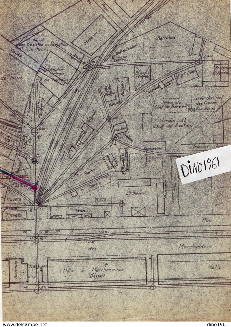 VP16.436 - 1953 - Plan De La Sté S.N.C.F Région Du Sud Ouest - Gare De TOURS ( Champs Girault ) Embranchement à MARTINON - Autres Plans