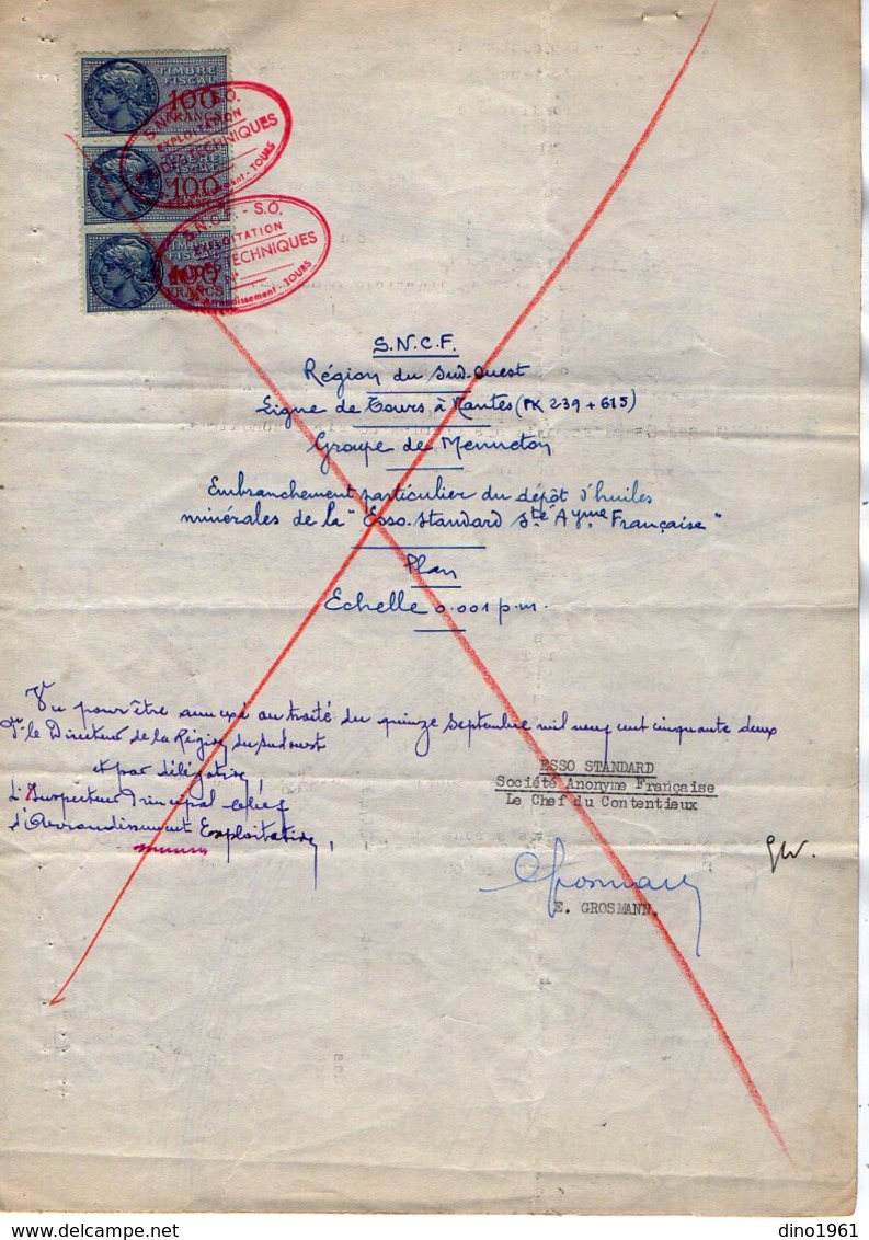 VP16.438 - 1952 - Plan De La Sté S.N.C.F Région Du Sud Ouest Ligne De TOURS à NANTES - Embranchement à Sté ESSO STANDARD - Autres Plans