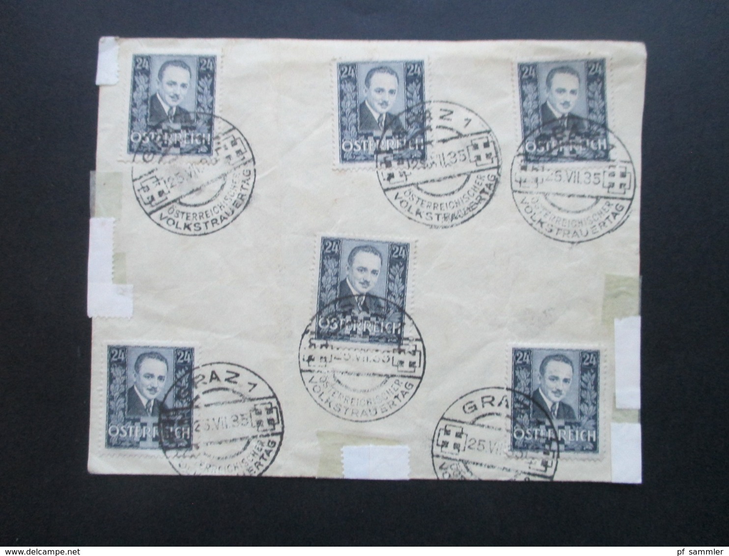 Österreich 1935 Nr. 590 Ermordung Dolfuß MeF Mit SST Volkstrauertag FDC Umschlag Mit 6 Marken - Covers & Documents