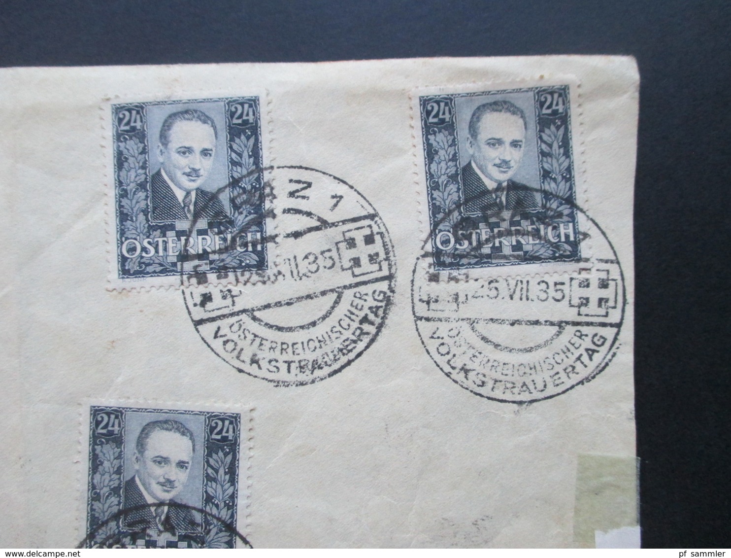 Österreich 1935 Nr. 590 Ermordung Dolfuß MeF Mit SST Volkstrauertag FDC Umschlag Mit 6 Marken - Lettres & Documents