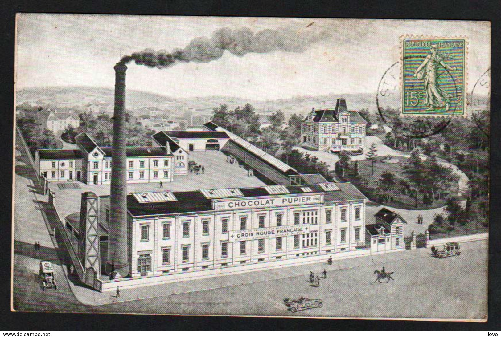 St. ETIENNE: Plan TOP Sur L'usine Du Chocolat Pupier. RARE Carte Commande Obl En 1917, Et Devient Hôpital De La......... - Saint Etienne