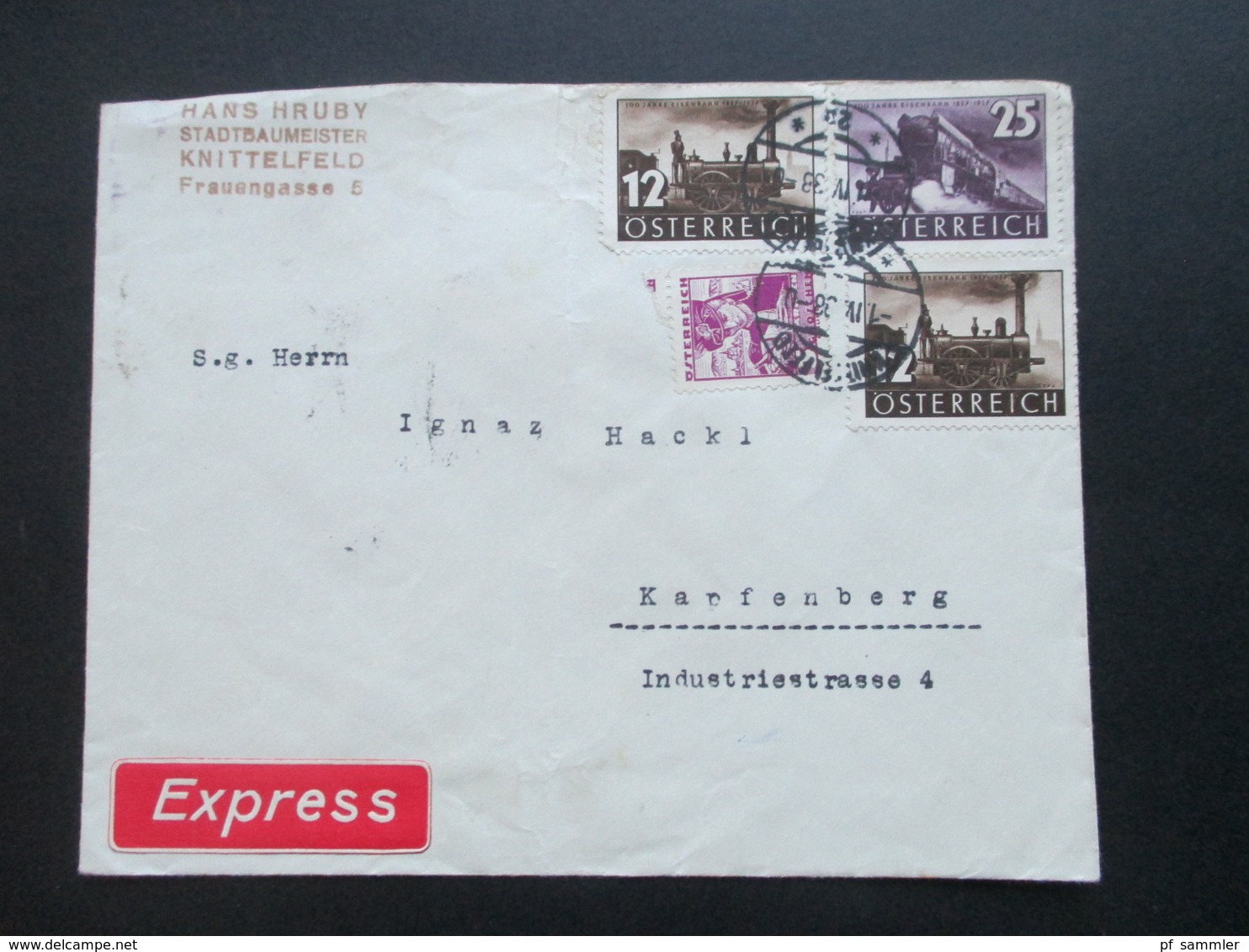 Österreich Ostmark 1.4.1938 Eisenbahnen Nr. 646 U. 647 MiF Express Brief Stadtbaumeister Hans Hruby - Covers & Documents