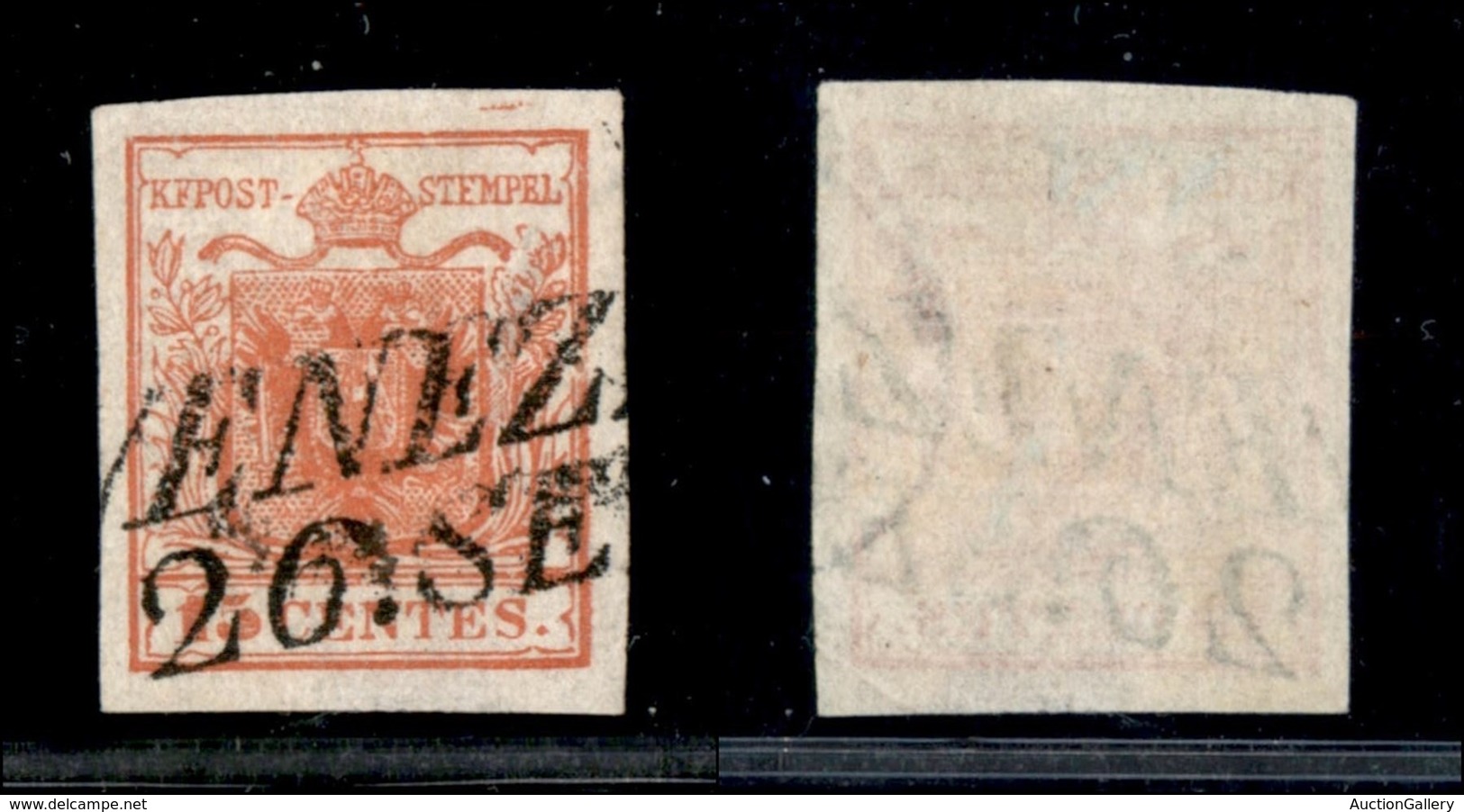 Lombardo Veneto - 1850 - 15 Cent (3) Usato - Parte Di Filigrana Sulla Destra - Otros & Sin Clasificación