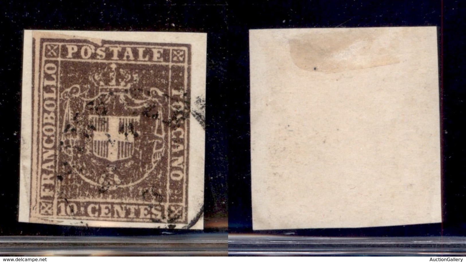 Toscana - 1860 - 10 Cent (19) Usato Su Frammento - Ritagliato Nel Disegno - Cornice Rotta In Alto Sopra S - Otros & Sin Clasificación