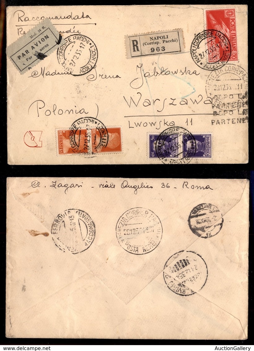 Regno - Imperiale (251 Coppia + 254 Coppia) + 20 Cent Salone Aeronautico (384) - Raccomandata Aerea Da Napoli A Varsavia - Sonstige & Ohne Zuordnung