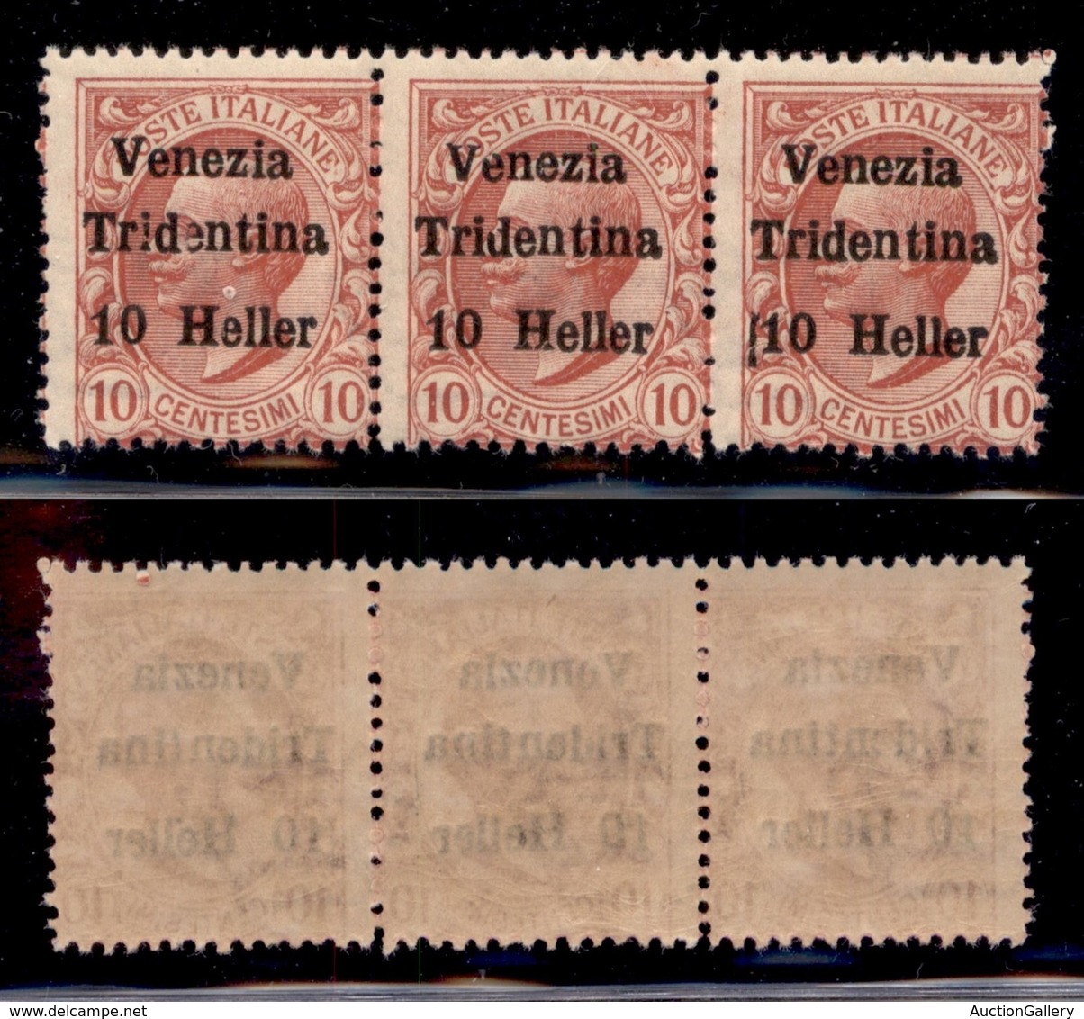 Trentino-Alto Adige - 1918 - 10 Heller Su 10 Cent (29) - Striscia Di 3 Con Spazio Tipografico Prima Di 1 Nel Pezzo Di De - Sonstige & Ohne Zuordnung