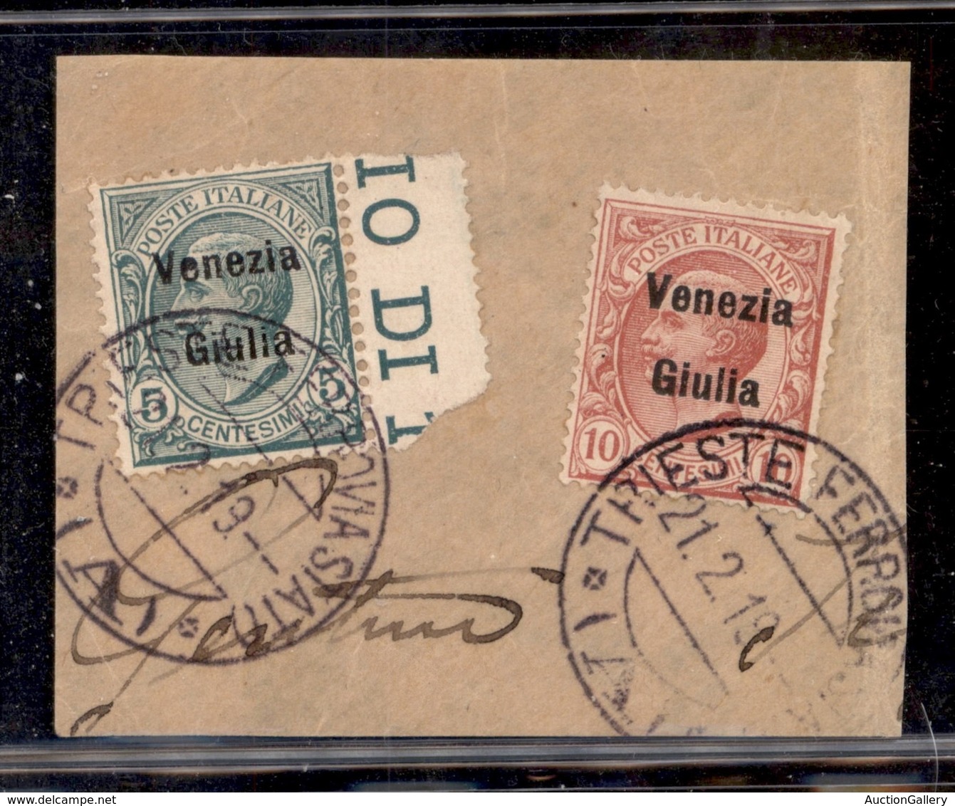 Venezia Giulia - 1918 - 5 Cent + 10 Cent (21 + 22) Usati Su Frammento - Sonstige & Ohne Zuordnung