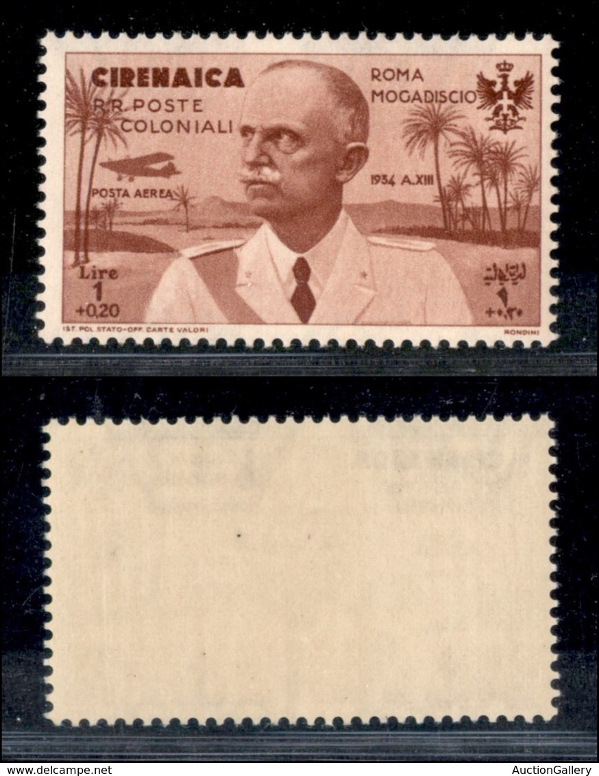 Cirenaica - Posta Aerea - 1934 - 1 Lira Roma Mogadiscio (34) - Gomma Integra (50) - Sonstige & Ohne Zuordnung