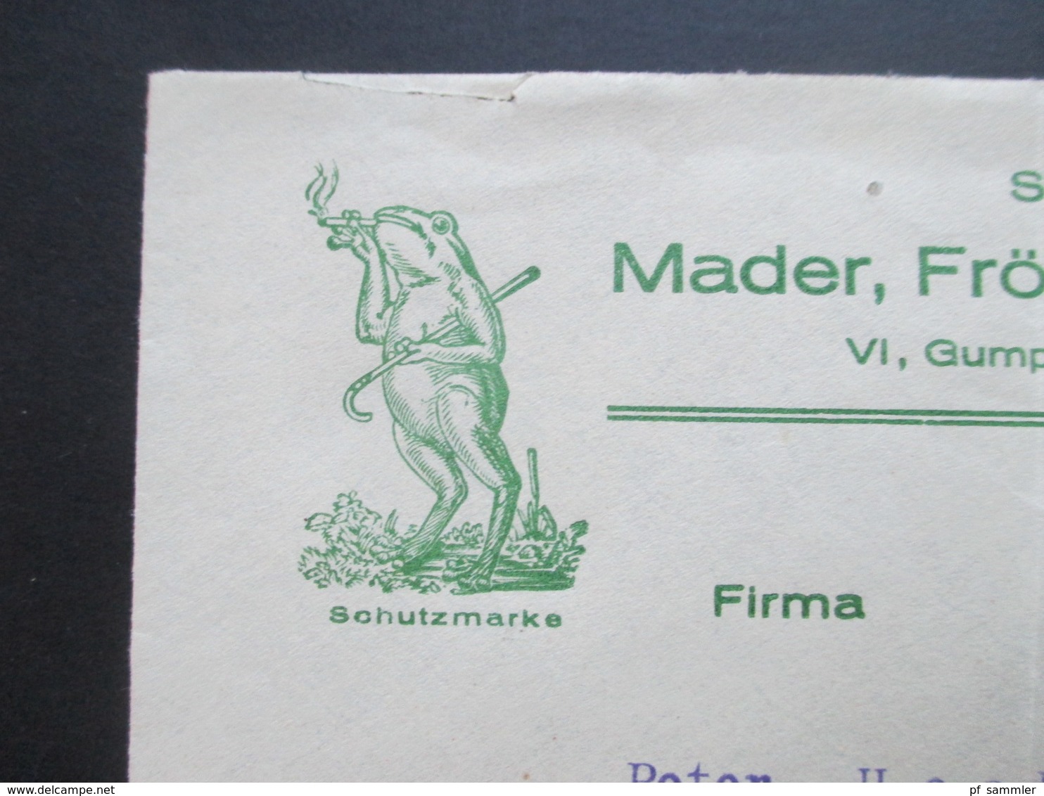 Österreich 1935 Ermordung Dolfuß Nr. 590 EF Dekorativer Firmenumschlag Rauchender Frosch / Stock Fabrik Mader & Fröschl - Briefe U. Dokumente