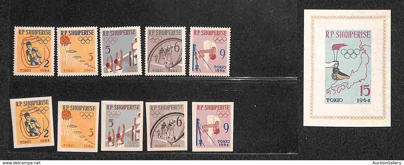 ALBANIA - 1963 - Olimpiadi Tokyo II (747/751 + Block 19B) - Serie Completa Dentellati E Non + Foglietto Non Dentellato - - Altri & Non Classificati
