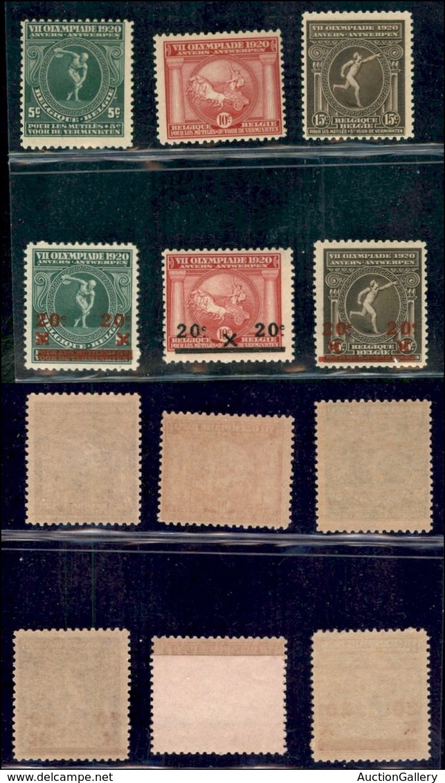 BELGIO - 1920/1921 - Olimpiadi Anversa (159/164) - 2 Serie Complete Una Con Soprastampa - Gomma Integra - Altri & Non Classificati