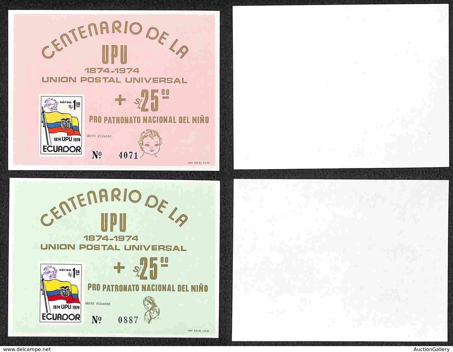 ECUADOR - 1974 - Foglietti 100 Anni UPU (block 66/67) - Senza Gomma (100) - Sonstige & Ohne Zuordnung