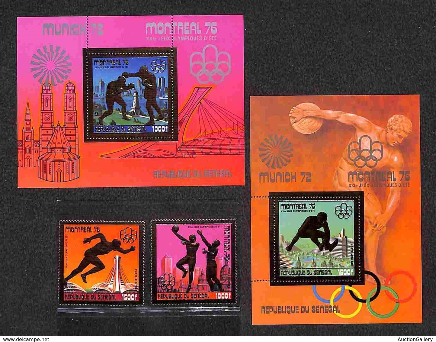 SENEGAL - 1976 - Olimpiadi Montreal Foglia D’oro (604 + 613 + Block 20 + Block 29) - 2 Valori + 2 Foglietti - Gomma Inte - Sonstige & Ohne Zuordnung