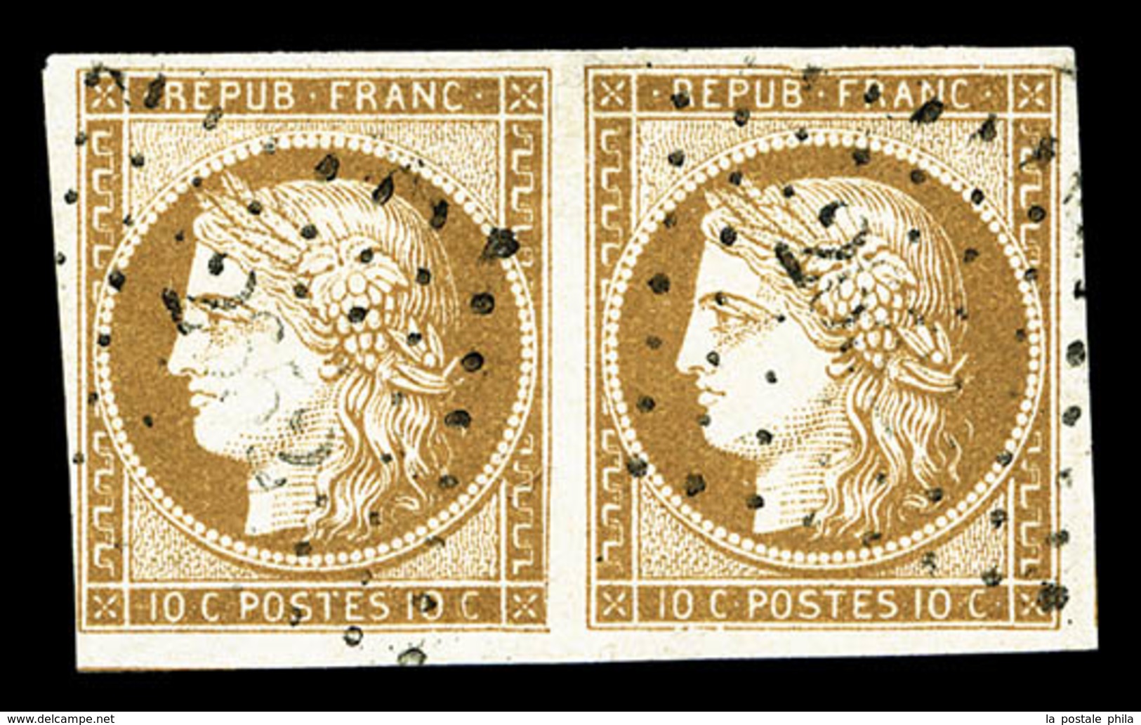 O N°1, 10c Bistre-jaune En Paire Horizontale, Jolie Pièce (signé Brun/certificat)  Qualité: O  Cote: 900 Euros - 1849-1850 Cérès
