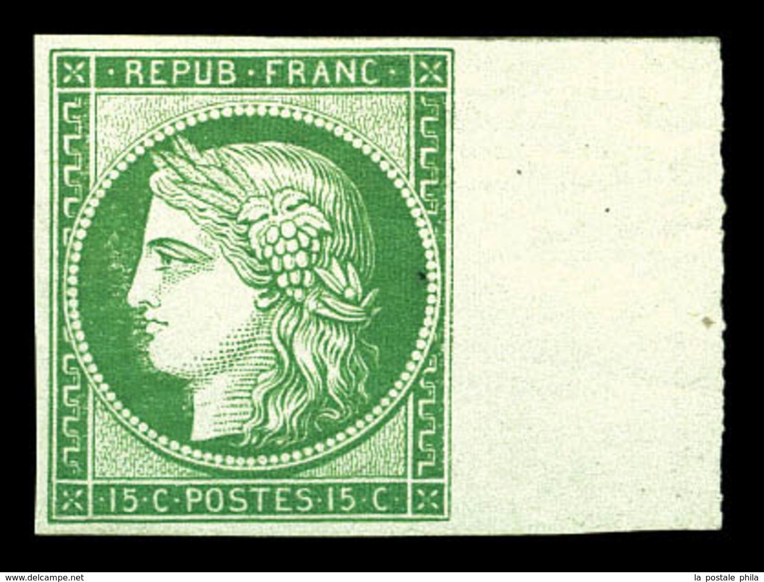 ** N°2e, 15c Vert, Impression De 1862, Bord De Feuille Latéral. Fraîcheur Postale, SUP (signé Brun/certificat)  Qualité: - 1849-1850 Cérès