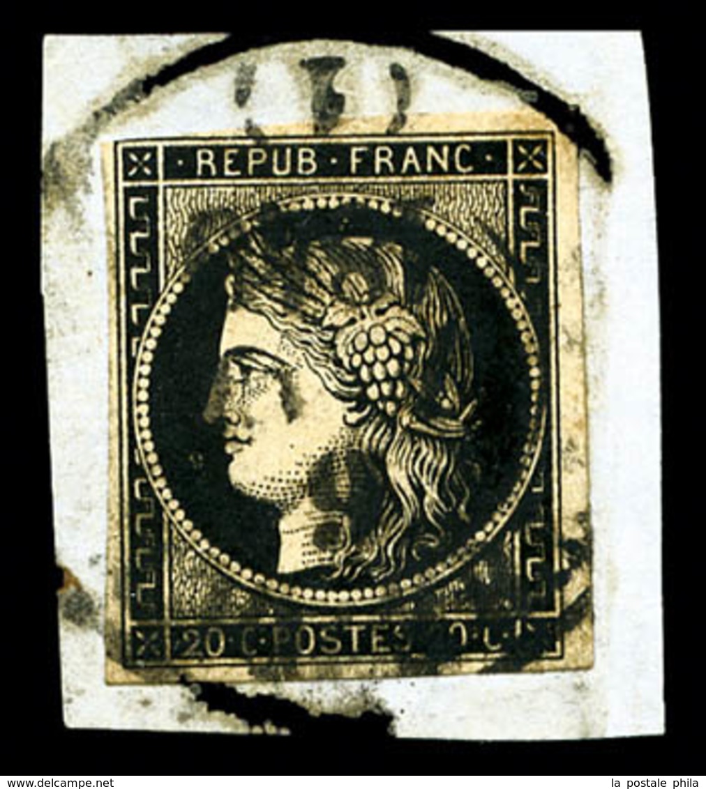 O N°3, 20c Noir Oblitéré CàD T13 TREVOUX (1) 6 JANV 1849 Sur Fragment, SUP (certificat)  Qualité: O - 1849-1850 Ceres