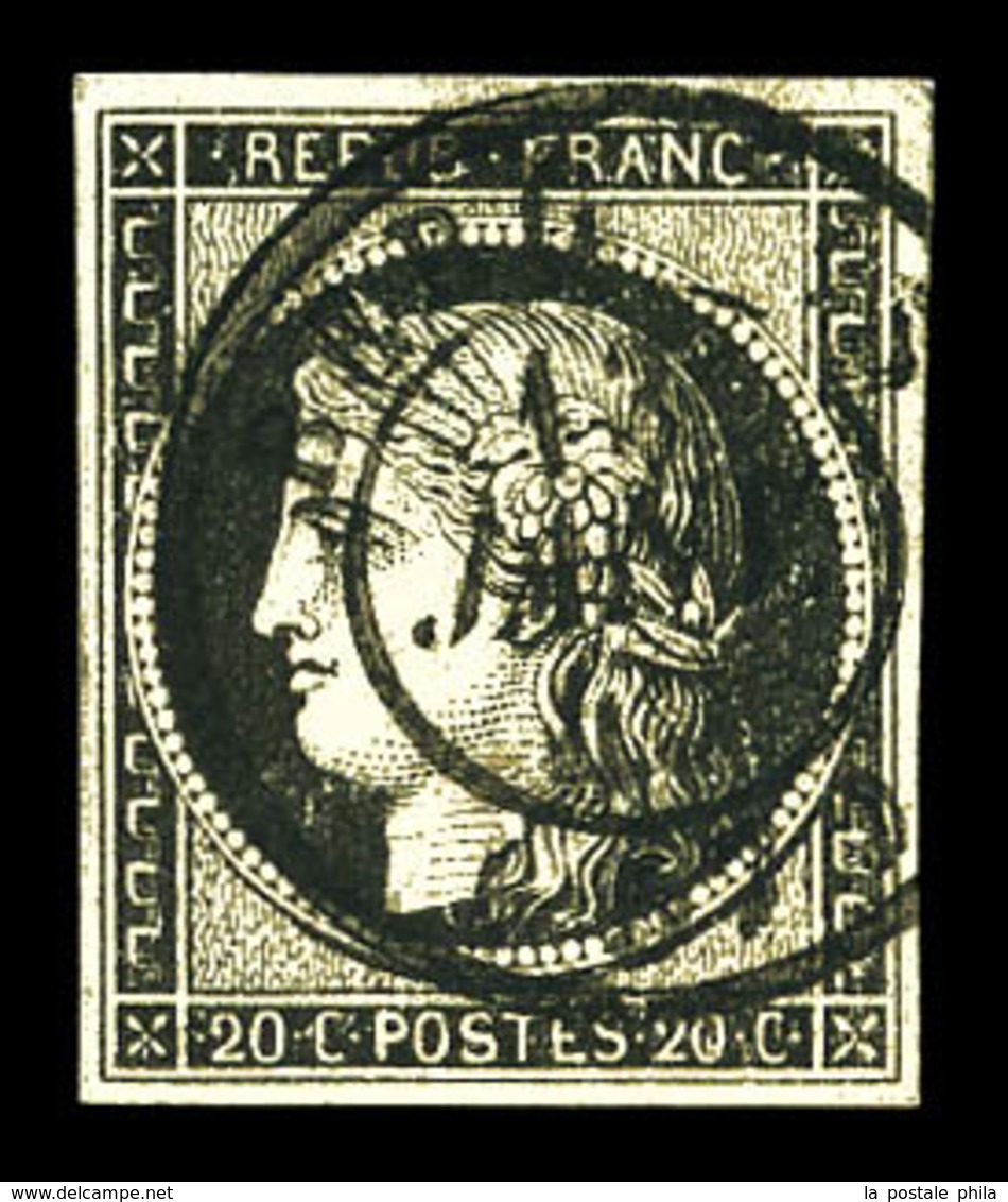 O N°3, 20c Noir Obl Càd Type 15 Du 13 Janvier 1849. TTB (signé Scheller)  Qualité: O  Cote: 250 Euros - 1849-1850 Ceres